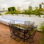 Roof deck with city view