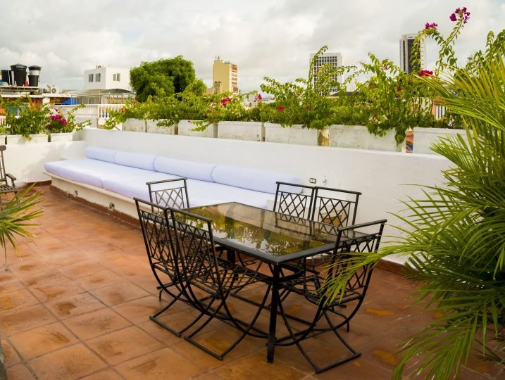 Roof deck with city view