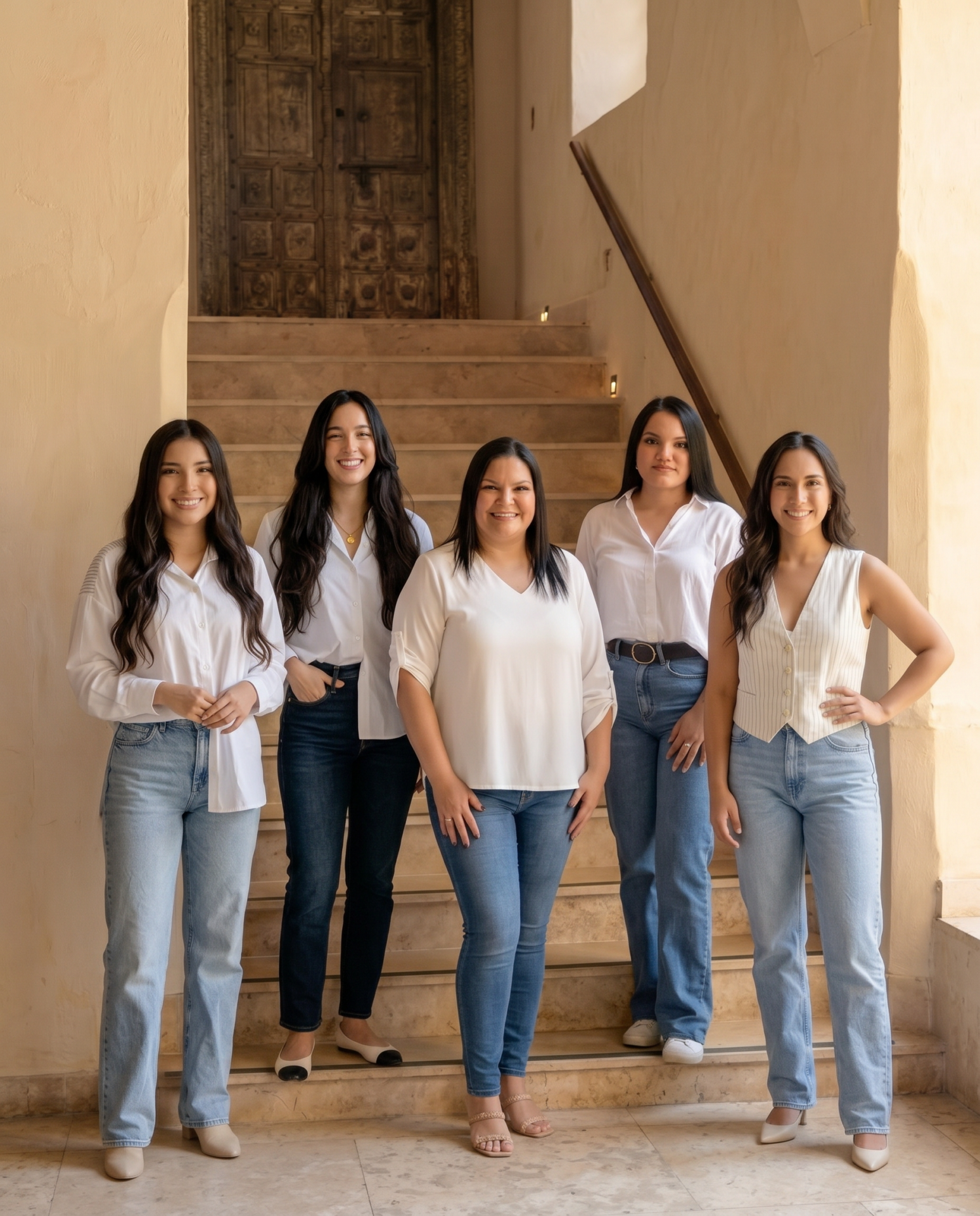 Team of wedding planners posing together at a luxury wedding venue in Mexico City