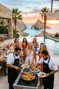 Private chef preparing an in-villa dining experience for a bachelorette party in Cabo San Lucas