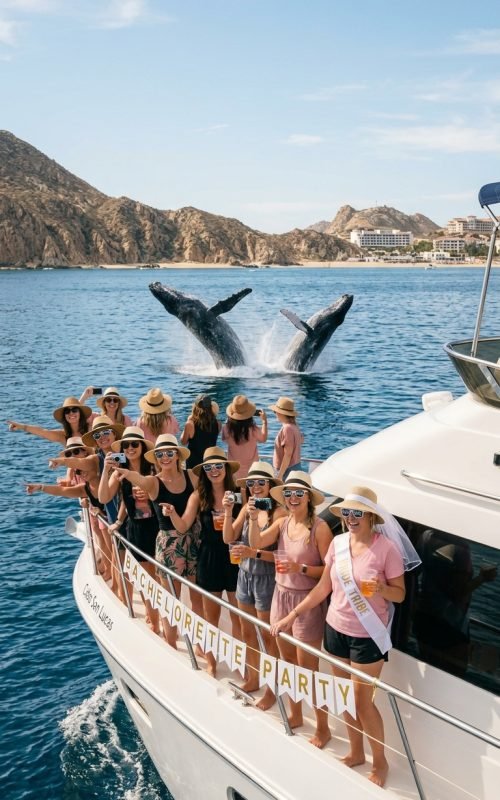 Bachelorette party tours and experiences in Cabo San Lucas with friends enjoying a luxury getaway