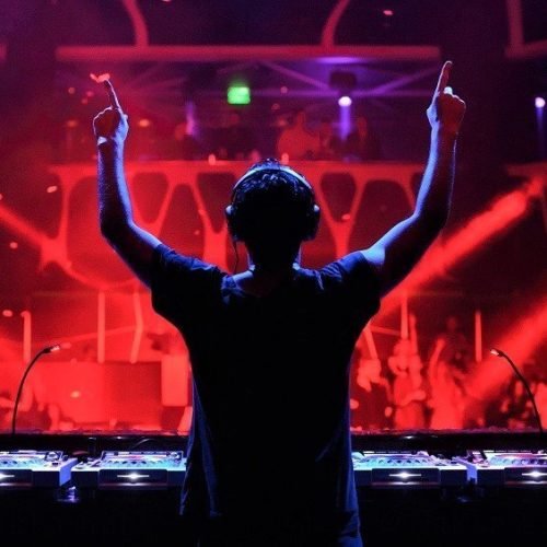 DJ performing at a luxury private party with guests dancing and premium lighting